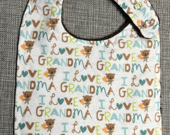 I Love Grandma Flannel reversible snap fastener Baby Gift Baby Shower Gift