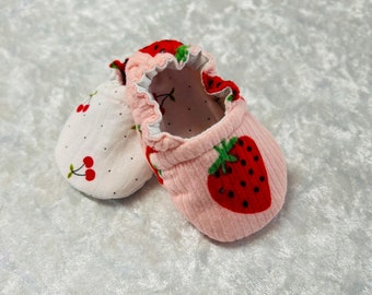 Fruit Cherries/Strawberries Reversible Crib Shoe Baby Shoe Crawler Shoe Toddler Shoe Baby Moccasin Gender Reveal Baby Gift Baby Shower Gift