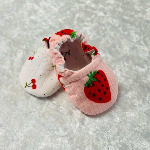 Fruit Cherries/Strawberries Reversible Crib Shoe Baby Shoe Crawler Shoe Toddler Shoe Baby Moccasin Gender Reveal Baby Gift Baby Shower Gift
