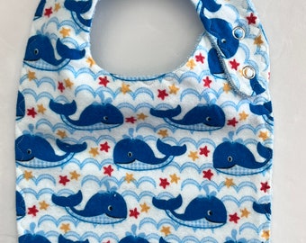 Whales Reversible Side Snap Baby Bib Drool Bib Adjustable Neck Baby Gift Baby Shower Gift