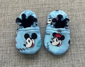 Mickey and Minnie Mouse Soft Sole Reversible Crib Shoe Baby Shoe Baby Moccasin Crawler Shoe Baby Reveal Baby Gift Baby Shower Gift
