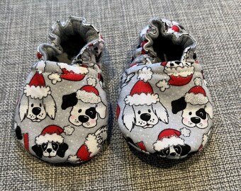 Christmas Puppies Reversible Soft Sole Crib Shoe Baby Shoe Baby Christmas Slipper Crawler Shoe Toddler Shoe Baby Gift Baby Shower Gift