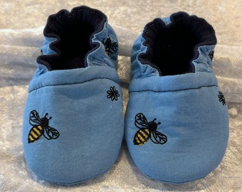 Blue Bee Reversible Soft Sole Baby Shoe Crib Shoe Crawler Shoe Baby Reveal Baby Gift Baby Announcement