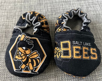 Salt Lake Bees Reversible Soft Sole Baby Shoe Crib Shoe Baby Moccasin Baby Bootie Baby Slipper Crawler Shoe  Baby Gift Baby Announcement