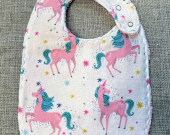 Unicorns Reversible Side Snap Bib Baby Gift Baby Shower Gift
