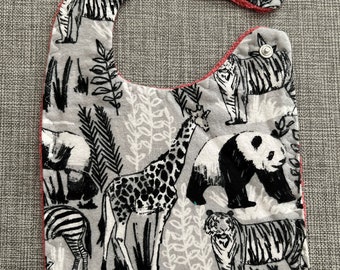 Giraffe, Panda Bear and Tiger Baby Bib, Reversible Side Snap Adjustable neck Baby Bib Drool Bib Baby Gift Baby Shower Gift