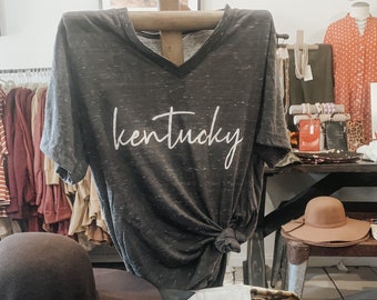 Kentucky Shirt / University of Kentucky / Lexington / Louisville / Kentucky Wildcats / V Neck / Bella Canvas / State V neck / Marble / Gray