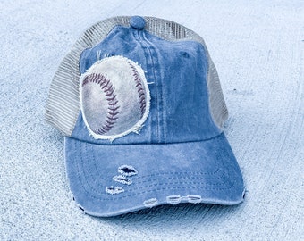 Baseball Hat, Baseball Trucker Hat, Baseball Mom, Baseball Applique, Raggy Cap, Mesh Backing, Adjustable, TBall Mom, T Ball Hat, T Ball