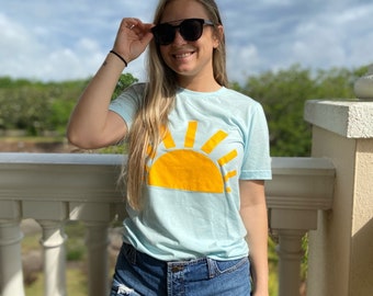 Summer Shirt for Women - Sun - Vacation - Beach - Lake - Sunny - Sunburst -Minimalist - Boho - Sunny - Blue - Vacation