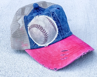 Baseball Hat, Baseball Trucker Hat, Baseball Mom, Baseball Applique, Raggy Cap, Mesh Backing, Adjustable, TBall Mom, T Ball Hat, T Ball