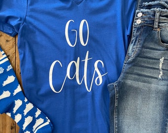 GO CATS Tee, Football T-shirt, University of Kentucky, Game Day T-shirt, Blue Team Shirt, Basketball, Blue Football Shirt, UK, V-Neck Tee