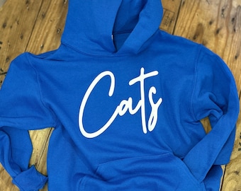 CATS Puff Script Lettering Hoodie/Kentucky Hoodie /University of Kentucky/Kentucky State/Kentucky Wildcats/Bluegrass State/Youth and Adult