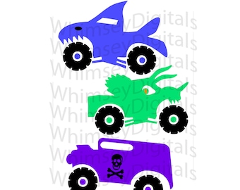 Shark Week Monster Truck SVG, Dinosaur Truck Digital Download Cut File, DIY Tshirt, Vinyl Cutting Design, Truck Birthday Party, Set of 3