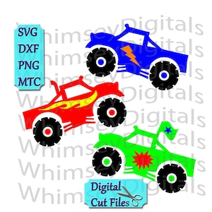 Monster Truck SVG, Digital Download Cut File, 3 Options, DIY Tshirt, Vinyl Cutting Design, Birthday Party, Set of 3