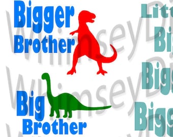 Dinosaur Big Brother set - Bigger Brother - Little Sister, Sibling SVG, Digital Download Cut File, Vinyl Cutting Design T-Rex, Brontosaur
