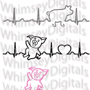 Hartslag varken, hartslag varkens, ECG, varkentje boerderij digitale download SVG, DXF-bestand, digitale snijder T-shirtontwerp voor htv, vinyl