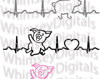 Pig Heartbeat, Swine Heart beat, EKG, Little Piggy Farm Digital Download SVG, DXF Cut File, Digital Cutter Tshirt Design for htv, vinyl