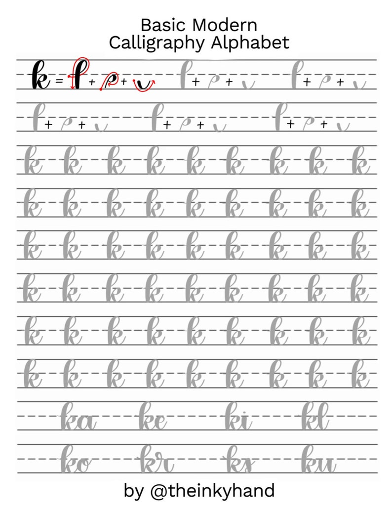 basic modern calligraphy practice sheets by theinkyhand etsy