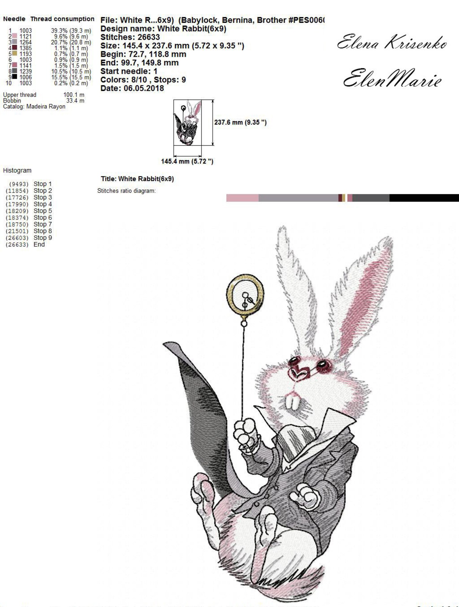 White Rabbit Machine Embroidery Design Embroidery White Etsy UK