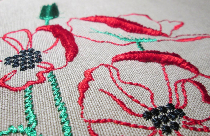 Poppies flowers velvet Machine embroidery design Etsy