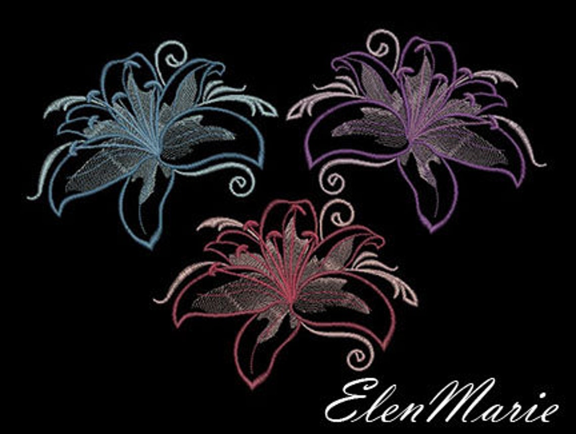 Lily Machine Embroidery Design Embroidery Flowers Embroidery Etsy