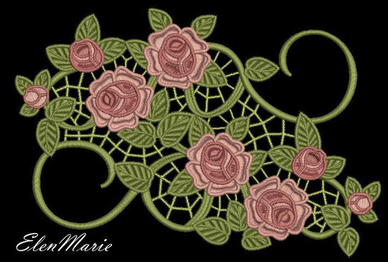 Roses Cutwork Lace Machine Embroidery Design sizes 6x10 Etsy