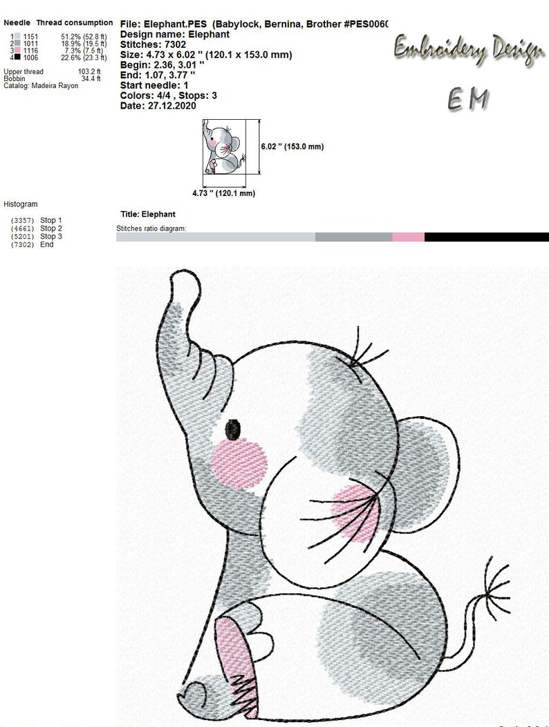 Baby Elephant Machine Embroidery Design Embroidery Elephant Etsy