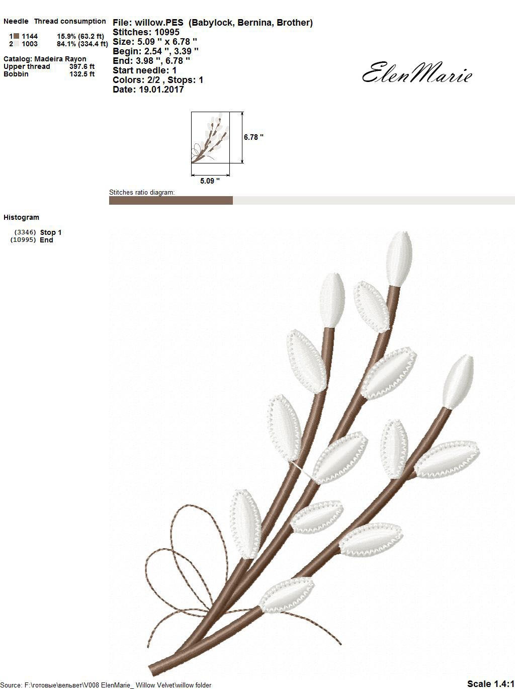 V008 Willow Velvet Machine Embroidery Design Etsy