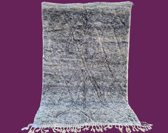 Handwoven Blue Beni Ourain Rug 5x8, Moroccan Berber Wool