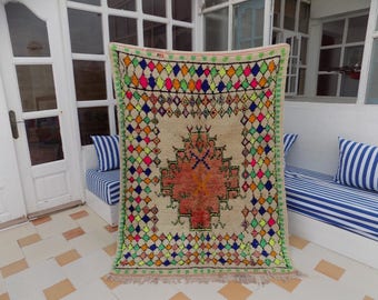 Vintage Berber Azilal Rug, Authentic Moroccan Wool Rug (5.74ft x 4ft)