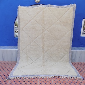 Ittou Moroccan rug beni ouarain - blue authentic beni ourain rug, morrocan beni rug, natural wool area rug