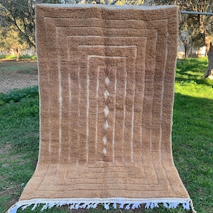 Handwoven Beni Ourain Wool Rug: 5x8 Morocco Dark Beige Area Rug