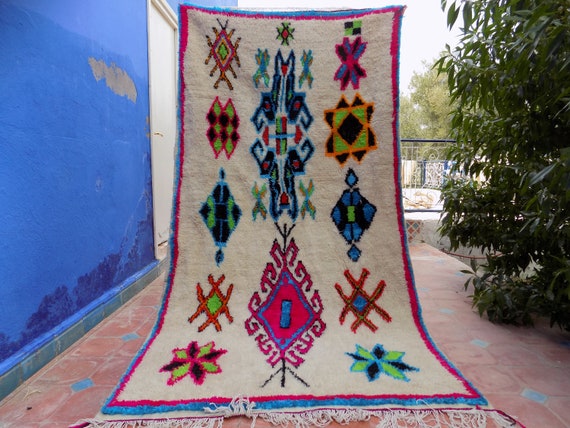 Hand-Knotted Wool Azilal Rug, Berber Moroccan Decor (7.54ft x 4.16ft)