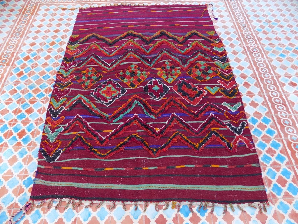 ヴィンテージ モロッコ ウール ハンベル ラグ、ベルベル フラット