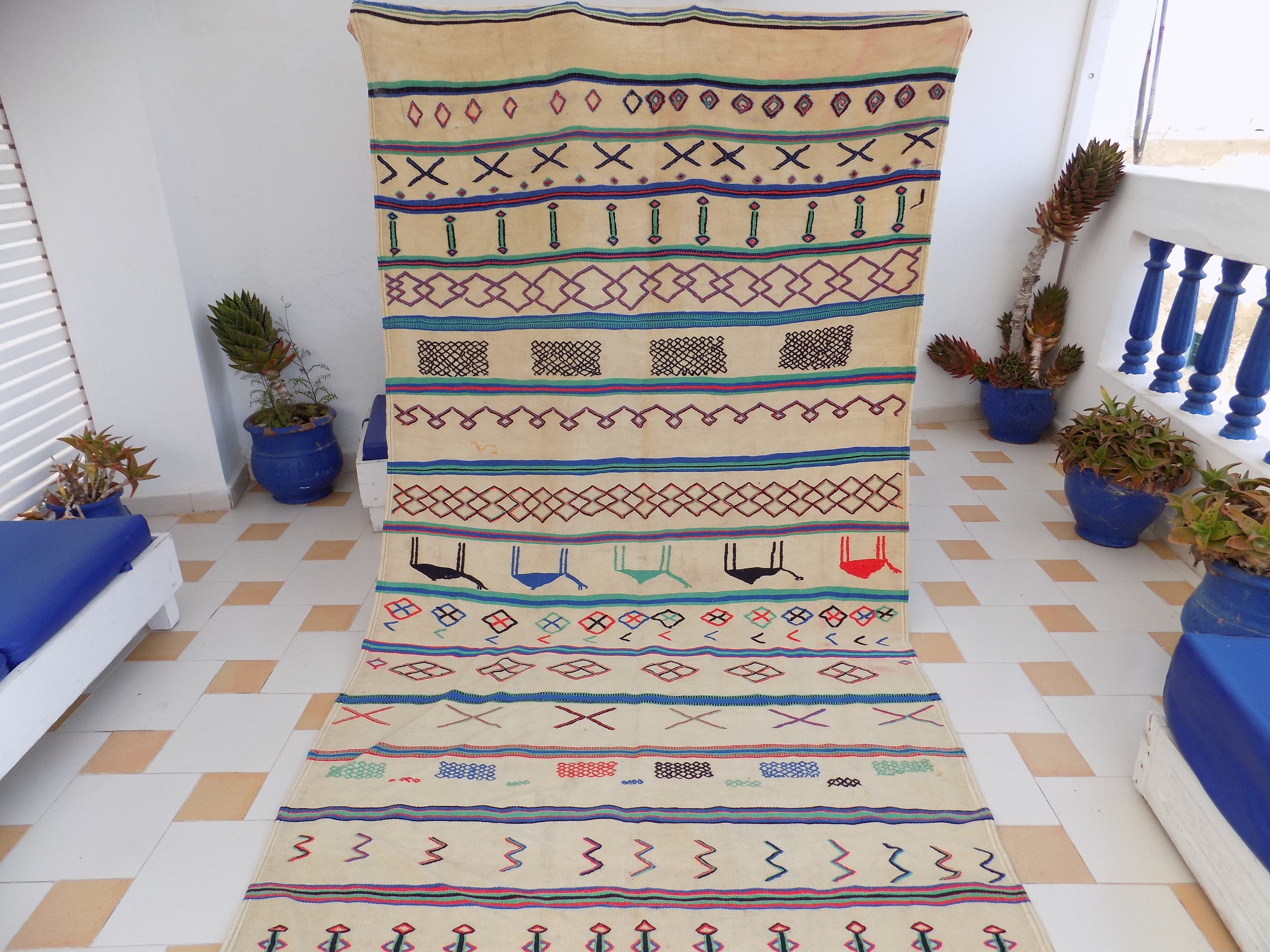 ヴィンテージモロッコハンベルラグ、平織りベルベルキリム - Etsy 日本