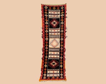 Alfombra de pasillo kilim negra Glaoui Marruecos