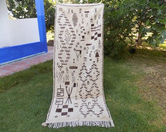 Vintage Handmade Berber Azilal Rug, Natural Wool