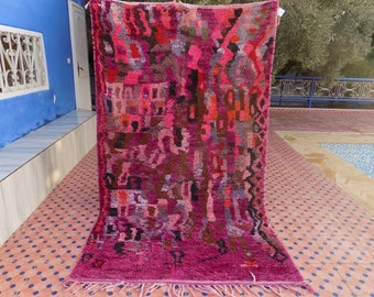 Handmade Wool Azilal Rug, Pink Moroccan Berber Carpet