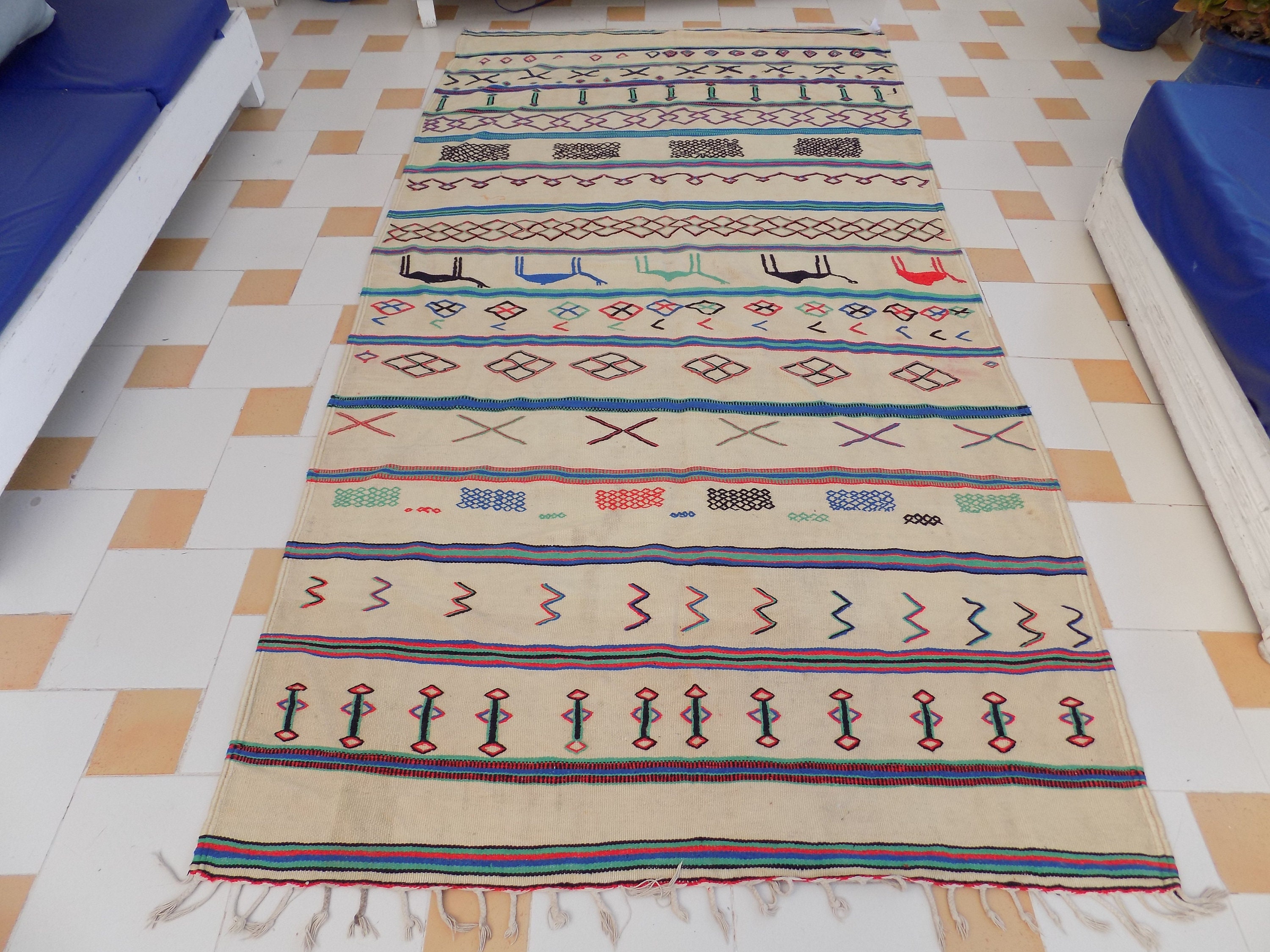 ヴィンテージモロッコハンベルラグ、平織りベルベルキリム - Etsy 日本