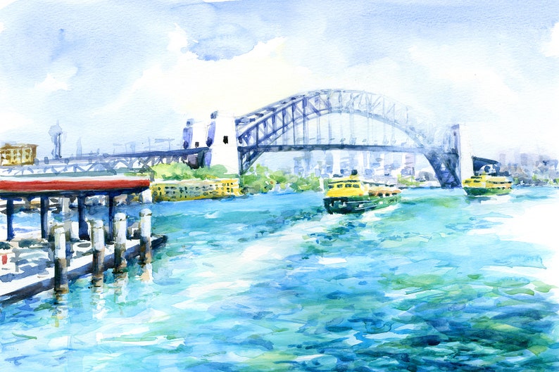 Sydney Watercolour Painting Print two Ferries Etsy