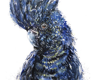 Black Cockatoo Watercolor Art Print: Australian Bird Wall Decor