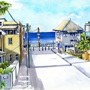 Aquarell Kunstdruck Aquarell Malerei Küsten Wand Dekor Dee Why Beach Manly Sydney Art Australische Wohnkultur Geschenk Einweihungsparty Geschenk