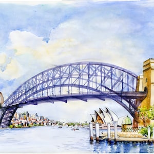 Aquarell Kunstdruck Australische Kunst Sydney Harbour Malerei Australische Landschaft Sydney Harbour Bridge Art New Home Geschenk Einzigartige Reise Art