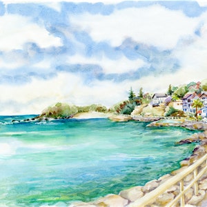 Aquarelkunstdruk Shelly Beach: Sydney Coastal Decor