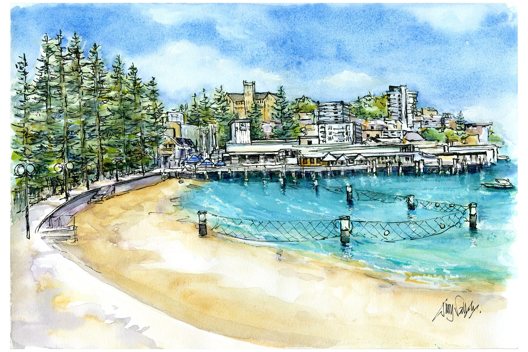 Manly Wharf Watercolour Painting Print Titled manly Etsy Australia