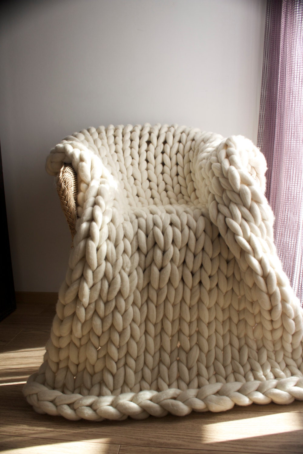 Chunky knit throw Merino wool Wool throw Chunky blanket Etsy