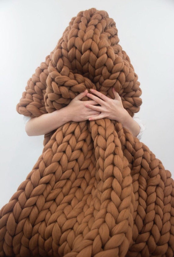 Merino Wool Blanket Brown Chunky Knit