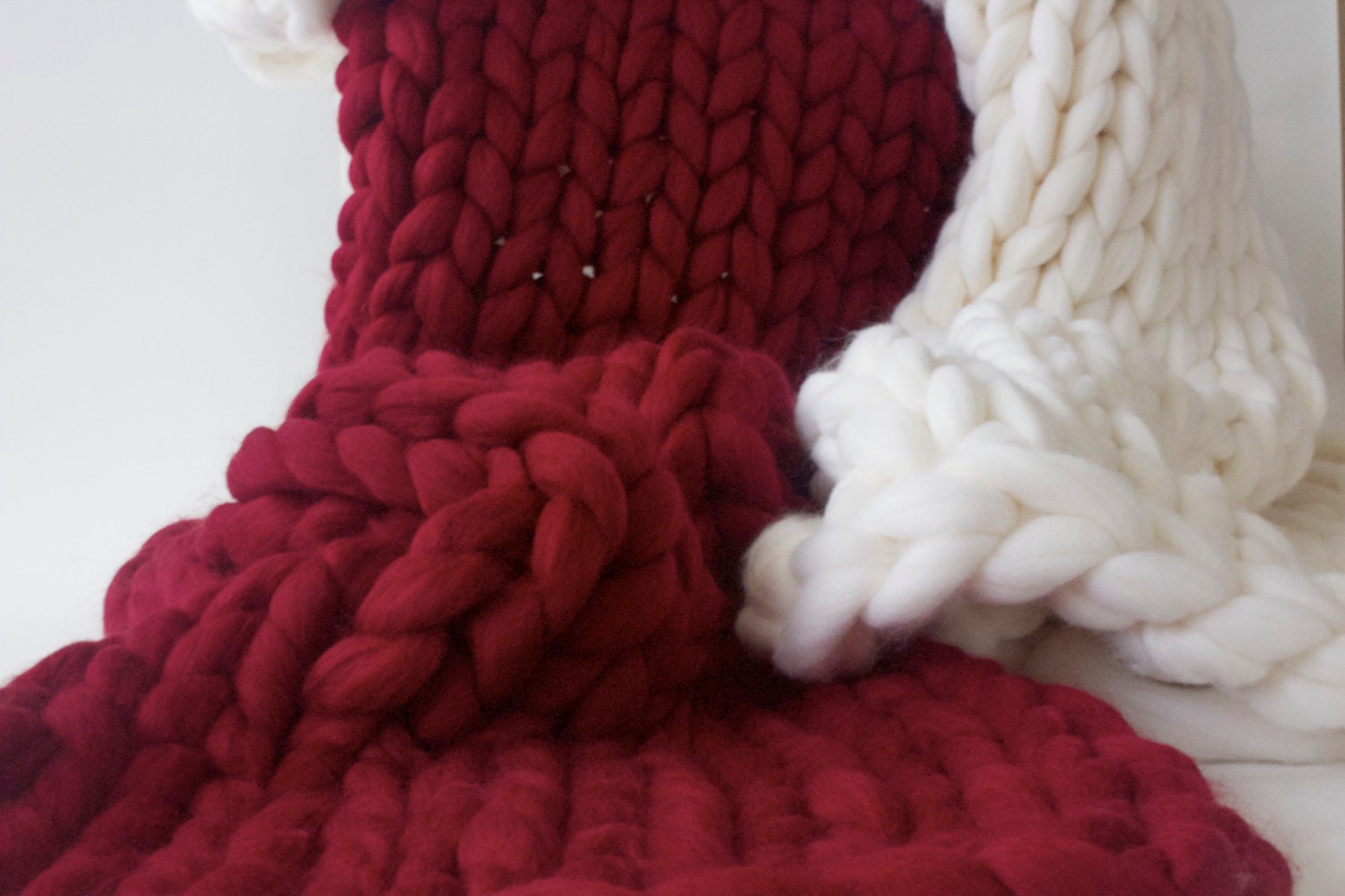 Red Chunky knit blanket Merino wool Wool throw Chunky Etsy