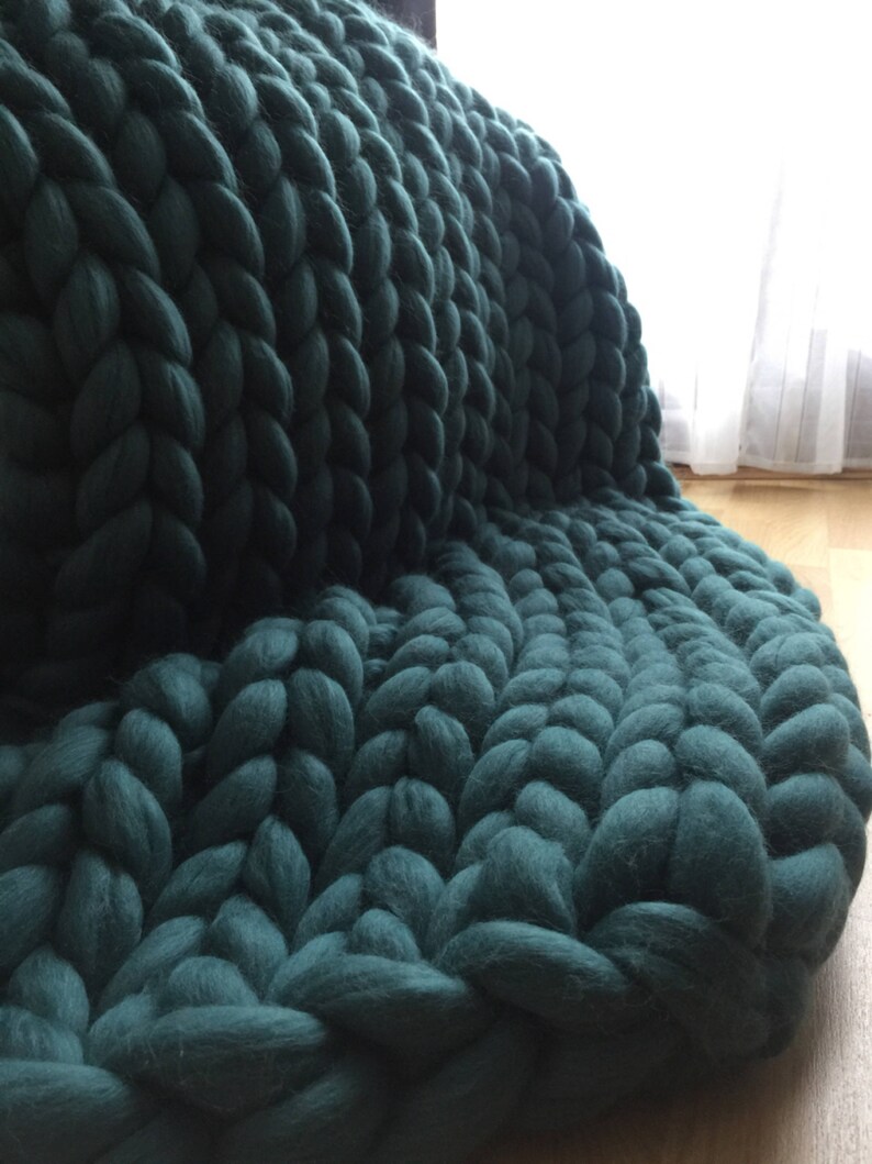 Arm knitted chunky blanket Chunky knit blanket Merino wool Etsy