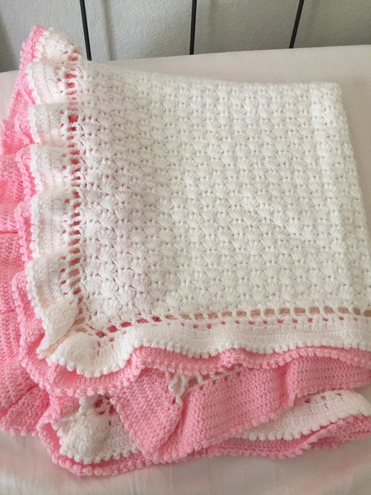 Handmade double ruffle crocheted baby blanket in pink Etsy
